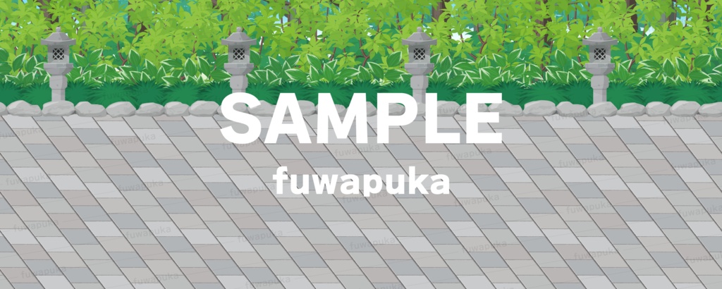 【6層+αシームレス】参道と日本っぽい山の風景イラスト_横スクロールゲームの背景_PNGのみもあります