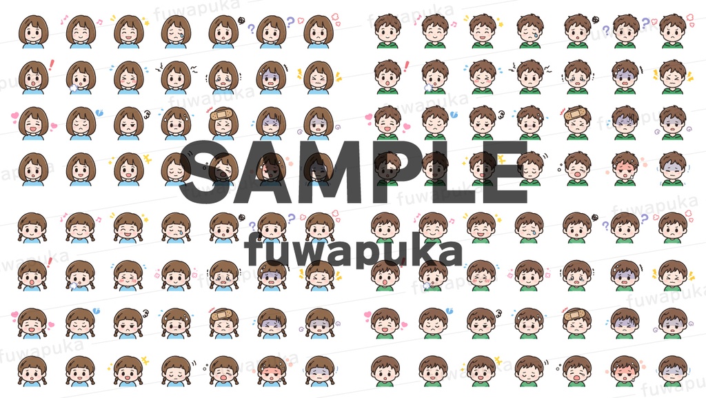 女の子と男の子の表情セット_ベクター