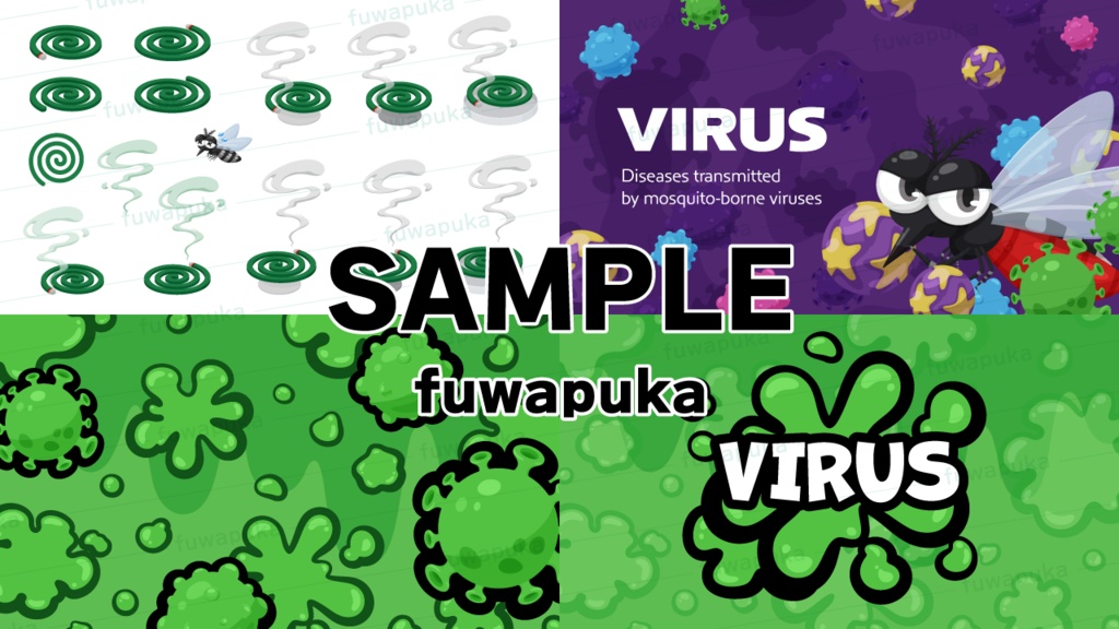 蚊とウイルスとアメーバのイラスト素材_ベクター