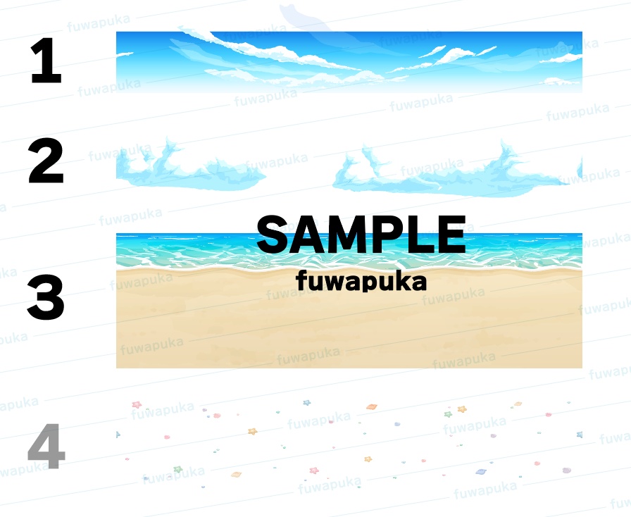 【3層(+1)シームレス】海と砂浜の背景素材_横スクロール用