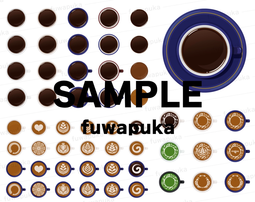 ラテアートとコーヒーのイラスト素材_ベクター