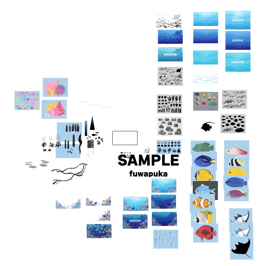 熱帯魚と水中の背景イラスト_ベクター