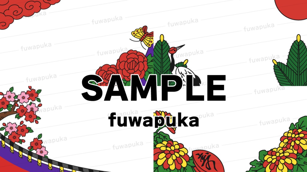 花札をイメージした背景と素材_ベクター