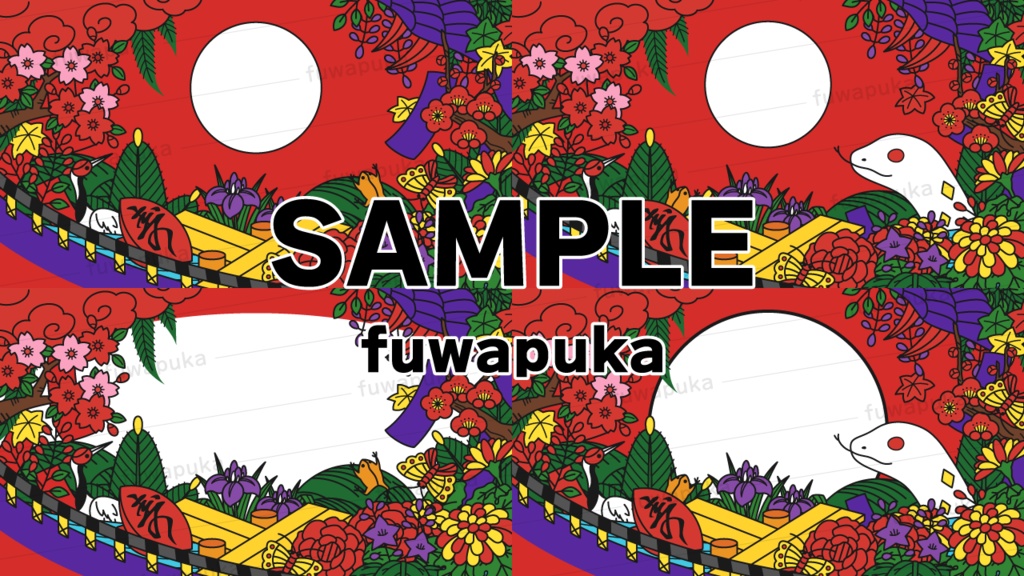 花札をイメージした背景と素材_ベクター