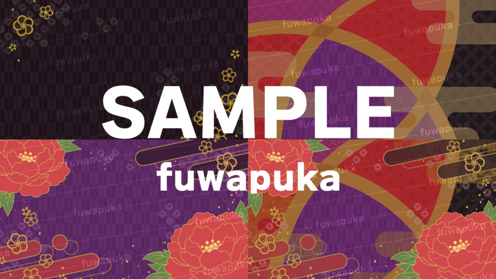 牡丹の背景と和柄のシームレスパターン素材_ベクター