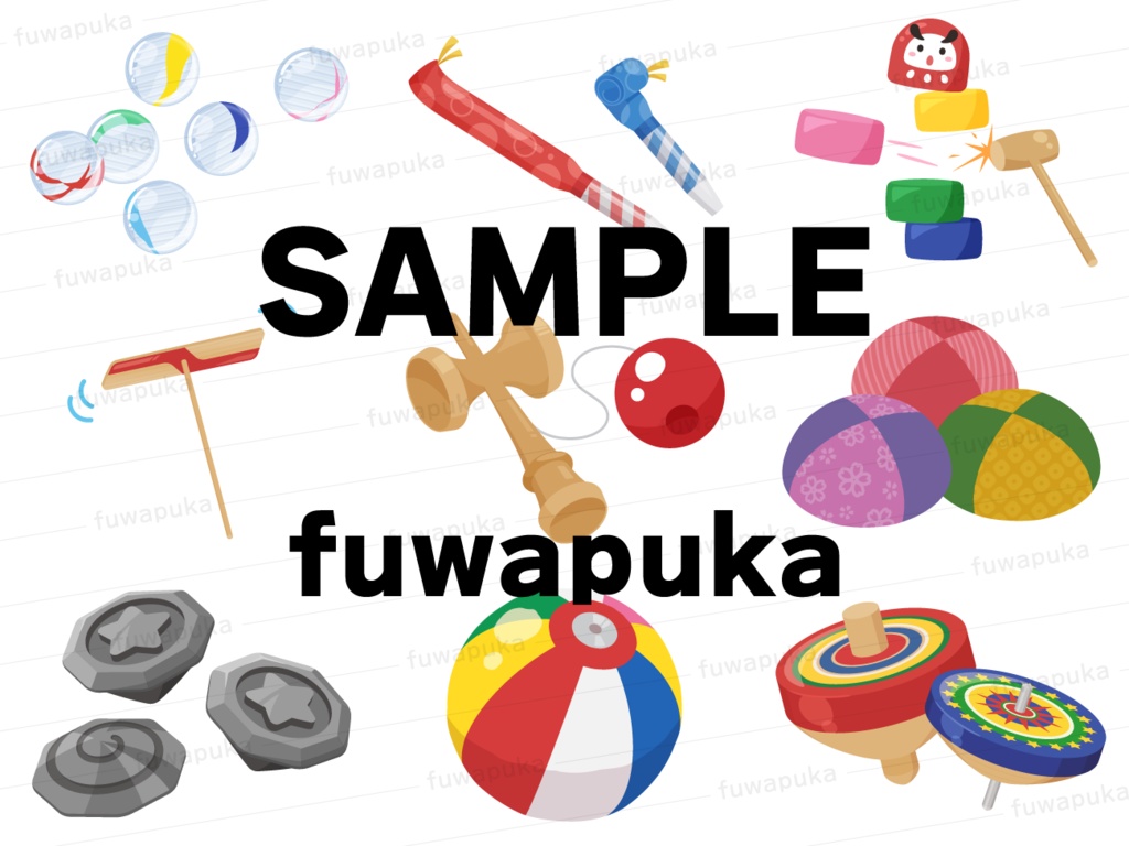 昔の遊びに使うおもちゃのイラスト素材セット_ベクター