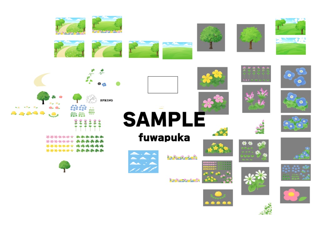 春の雑草の素材と公園の背景イラスト_ベクター