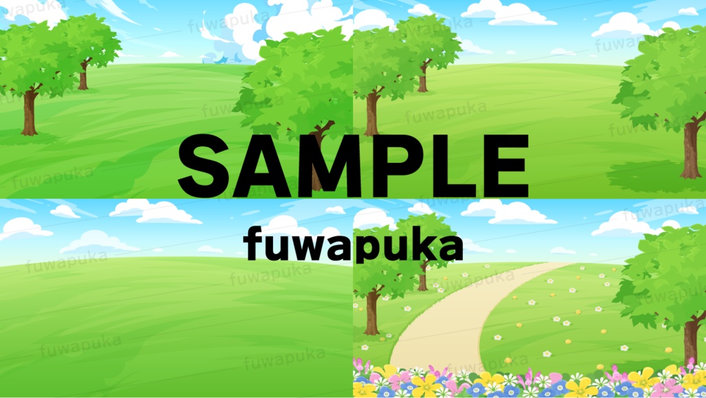 春の雑草の素材と公園の背景イラスト_ベクター