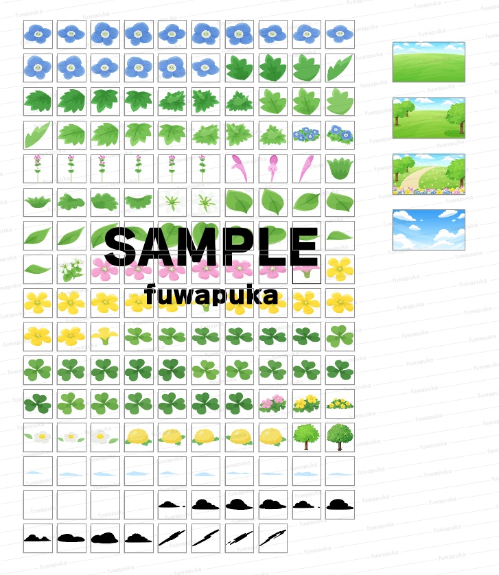 春の雑草の素材と公園の背景イラスト_PNGのみもあります