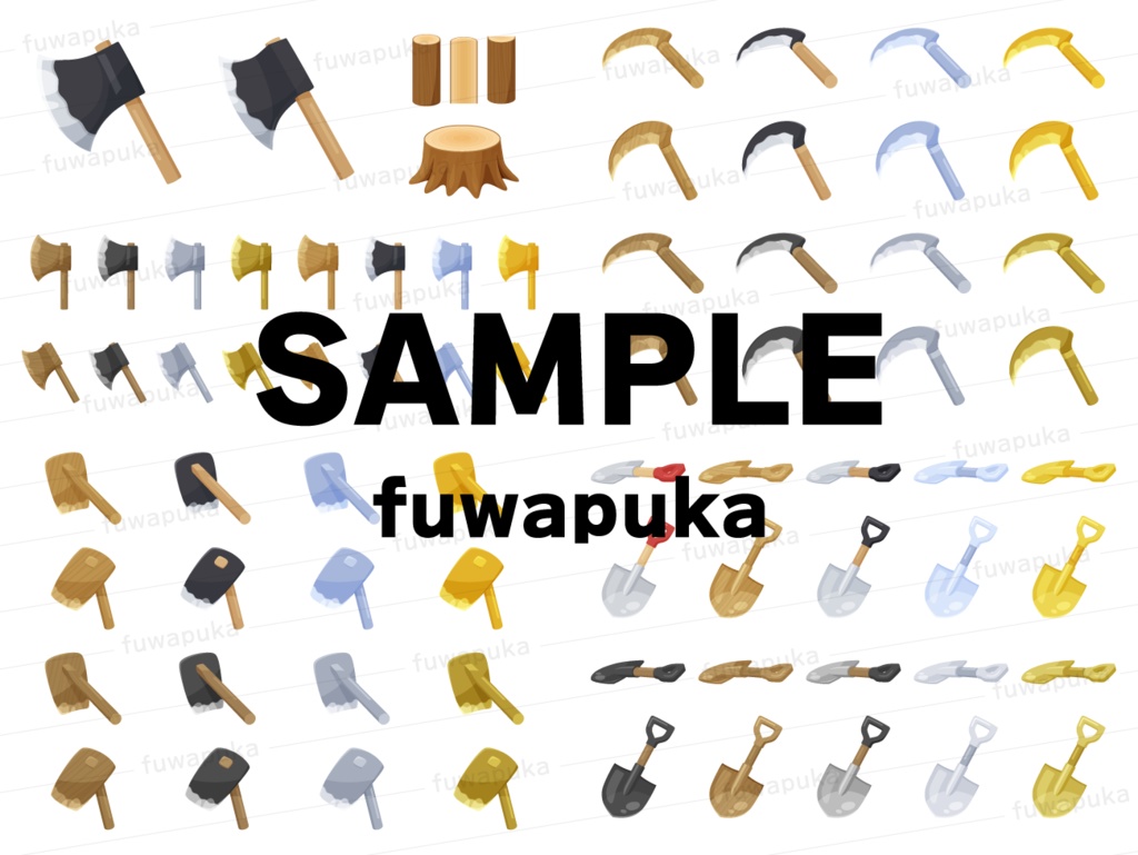 農具と使用時のエフェクトのイラスト素材セット_ベクター