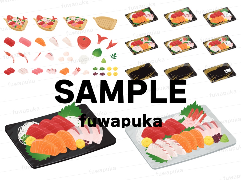 船盛と刺身のイラスト素材_ベクター