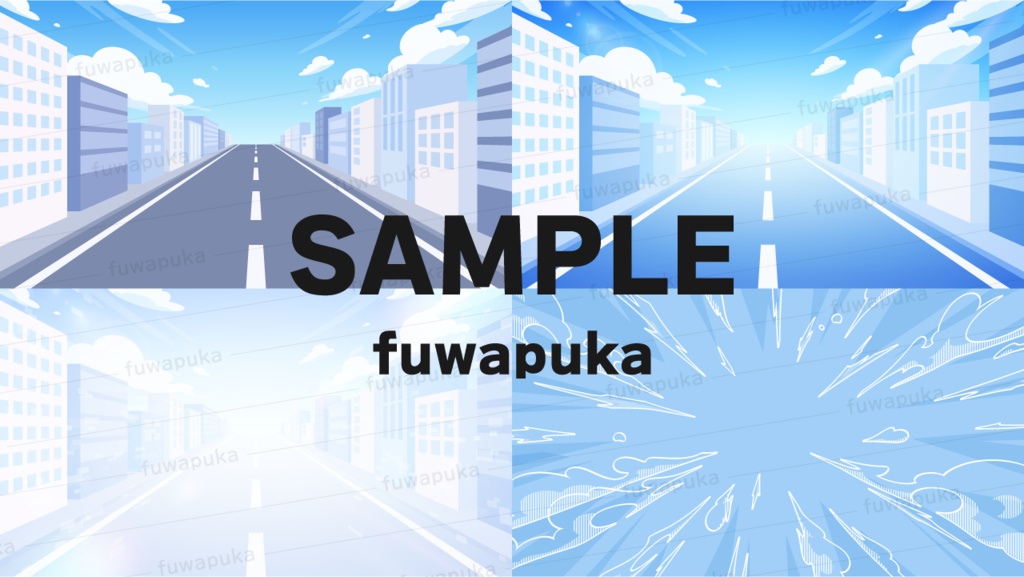 ビル街の中の道路とスピード感のある煙のエフェクト素材__ベクター