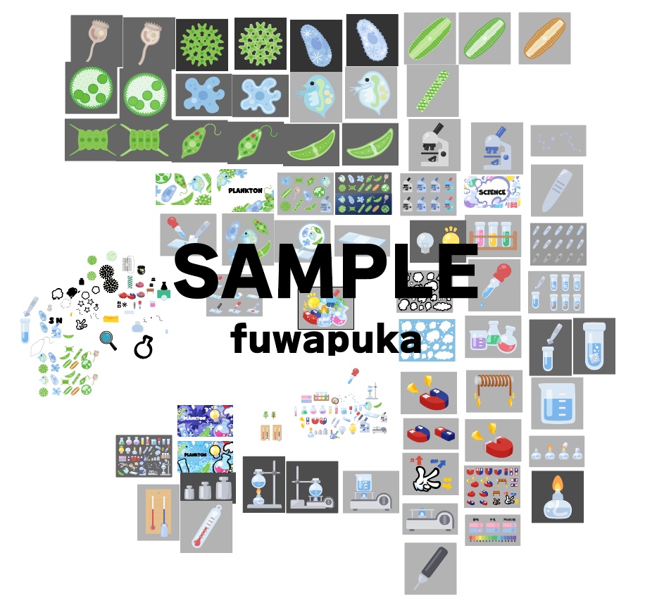 理科の道具と微生物のイラスト素材_ベクター