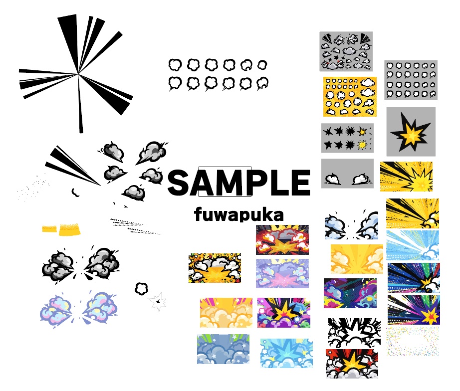 アメコミ風の着地の煙と衝撃のエフェクトと背景素材_ベクター
