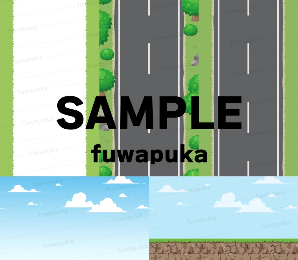 カートゥーン調の植物や岩とシームレスな背景のイラスト素材