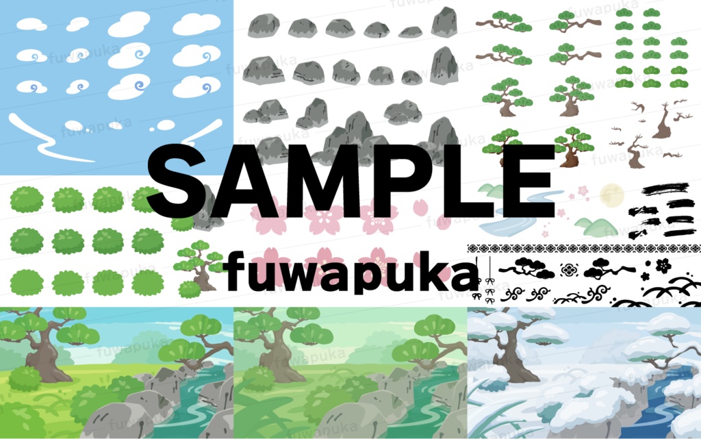 ゆるい雰囲気の和風の背景のイラスト素材_ベクター
