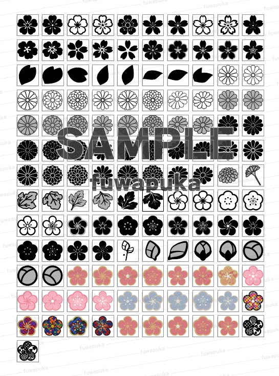 和柄の花のシルエット素材_桜_菊_梅_PNG