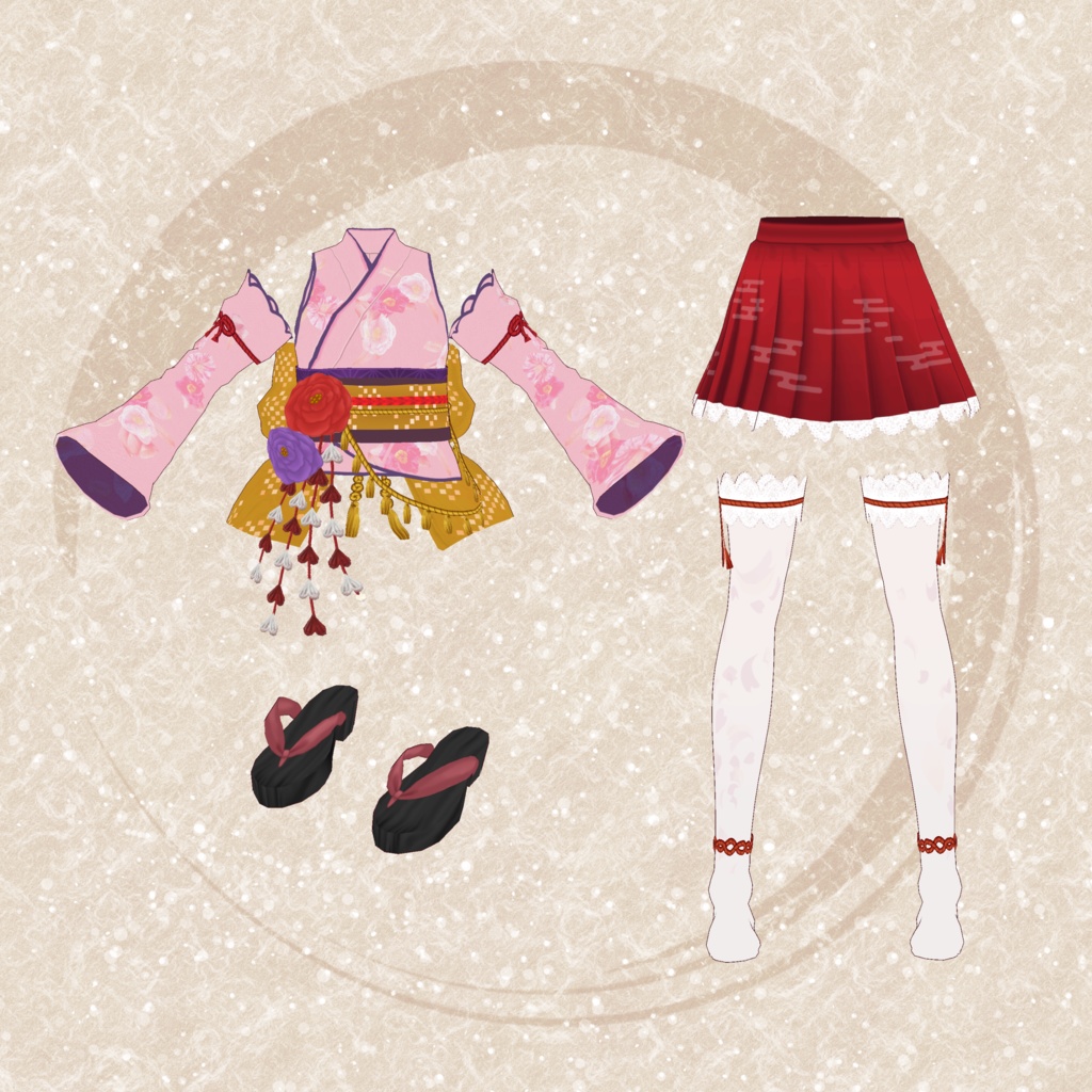 VRoid Clothes「ゲキカワ♡ミニ丈着物セット(Renewal)」