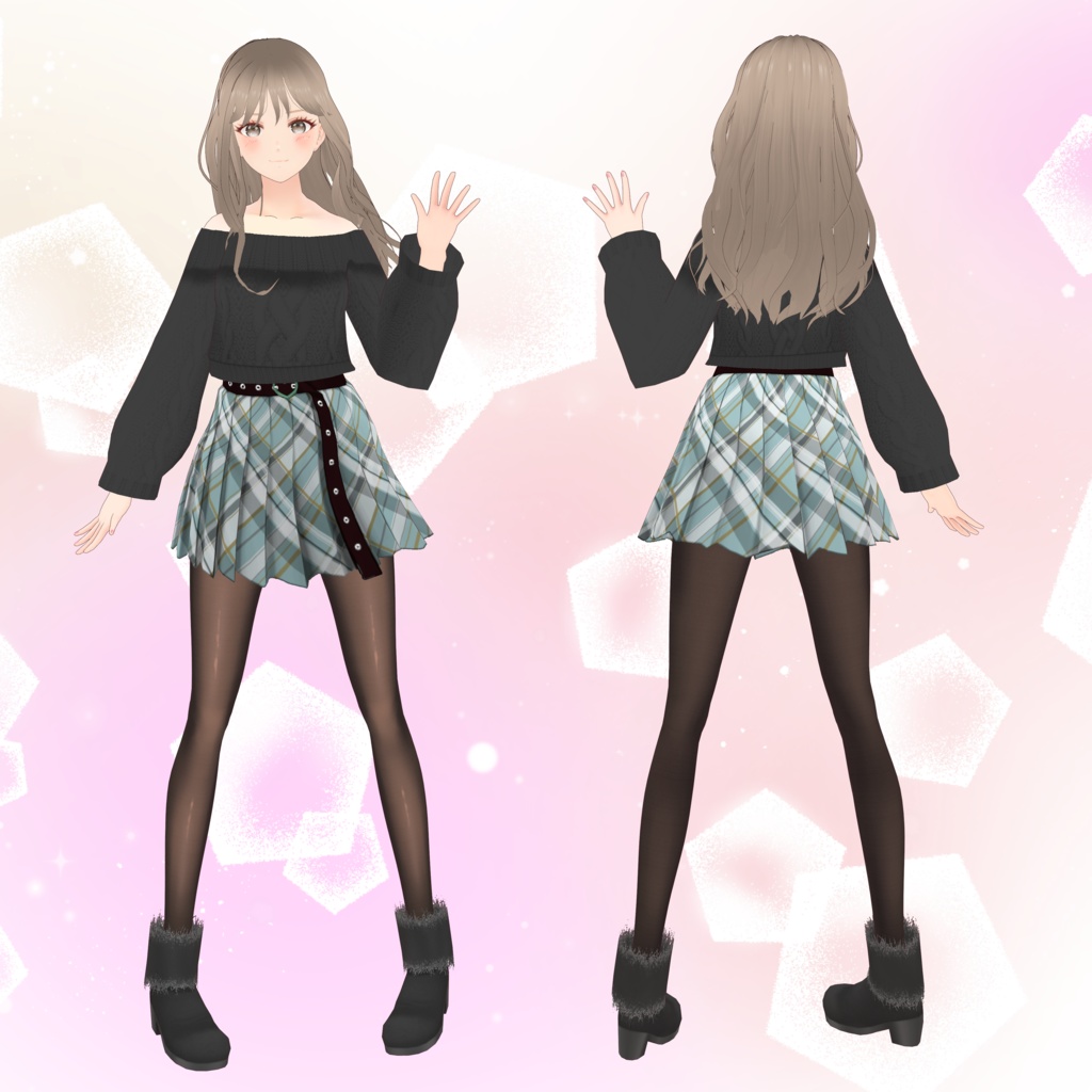 VRoid Clothes オフショルニット&ミニスカートセット