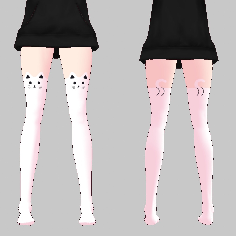 【無料】Vroidテクスチャ「ねこニーソックス 黒白2色」