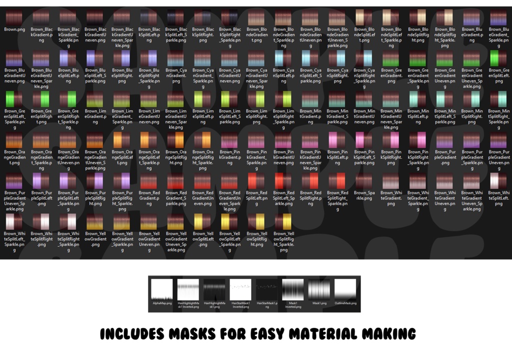 100+ BROWN HAIR TEXTURES FOR VROID, VRCHAT, AND VTUBERS! (Gradients, Split Coloring, Sparkles)