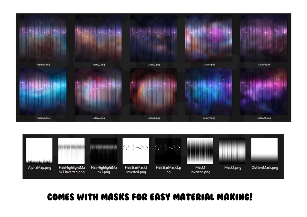 10 GALAXY / SPACE HAIR TEXTURES! VRoid, VRChat, and Custom 3D VTuber ready!