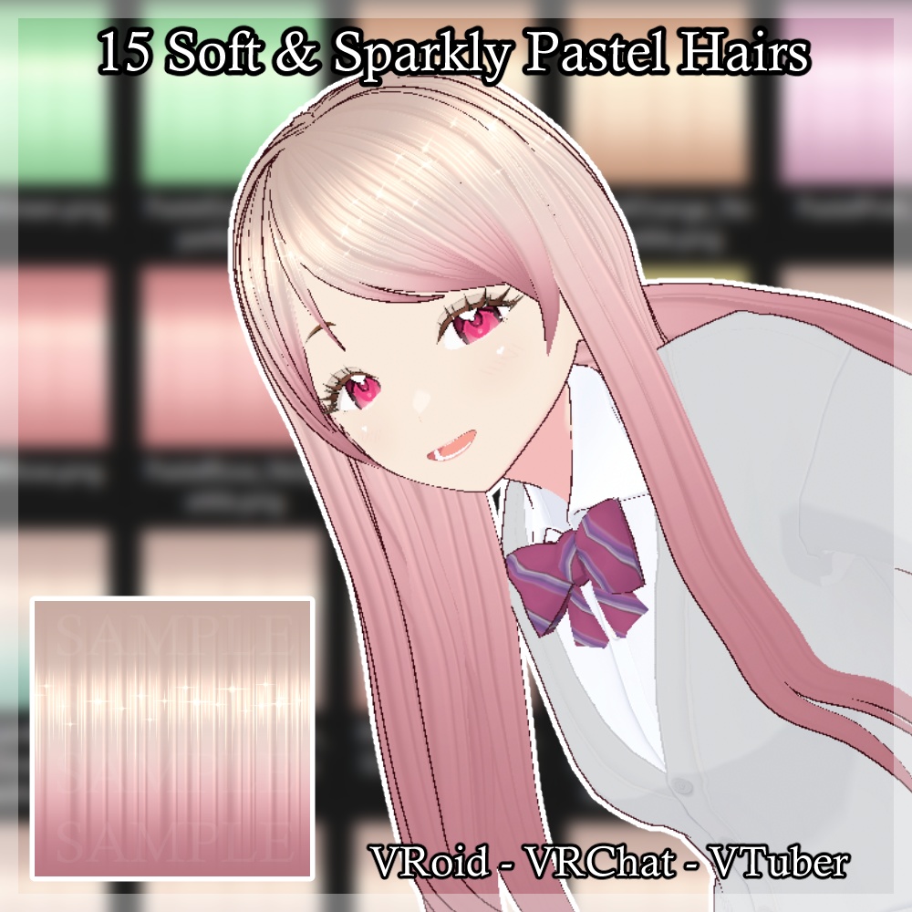 15 Soft & Sparkly Pastel Hair Textures (Solids and Gradients) 𑣲⋆｡˚ VRoid Hair Texture Pack || VTuber / VRChat Ready