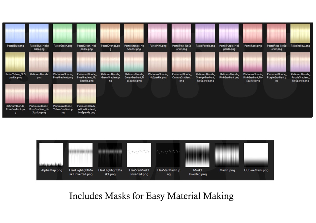 15 Soft & Sparkly Pastel Hair Textures (Solids and Gradients) 𑣲⋆。˚ VRoid Hair Texture Pack || VTuber / VRChat Ready