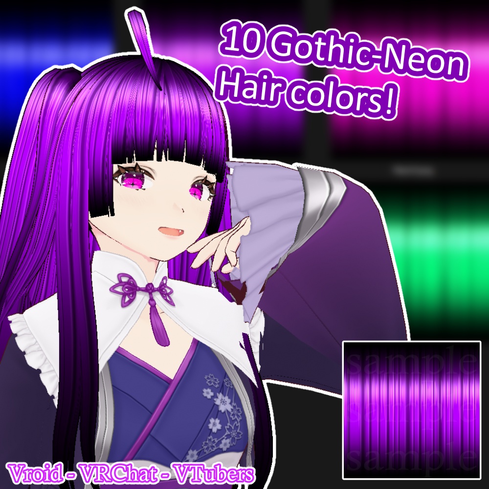 10 Simple Gothic - Neon Hairs! || Hair Textures for VRoid || VRChat & VTuber Ready!