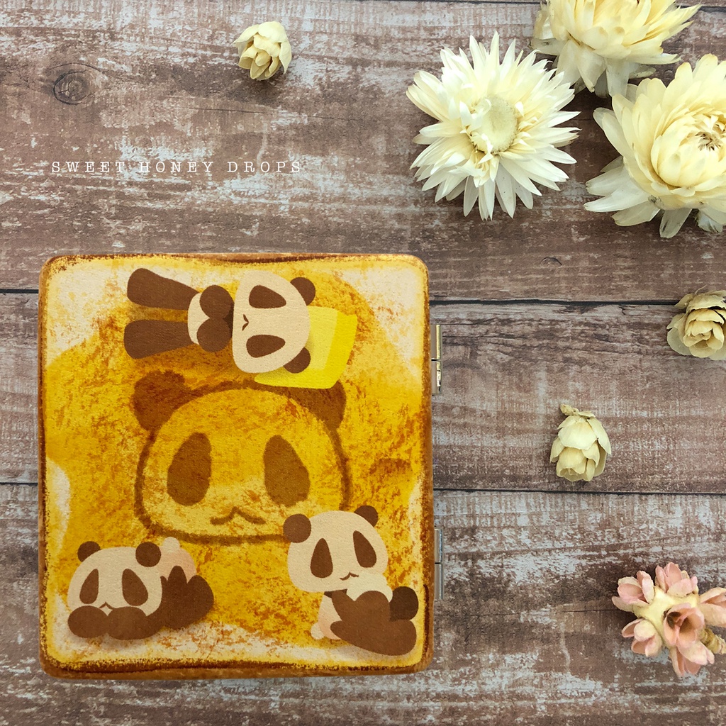 合皮折り畳み2面ミラー＊パムダトースト柄＊（パンダ）