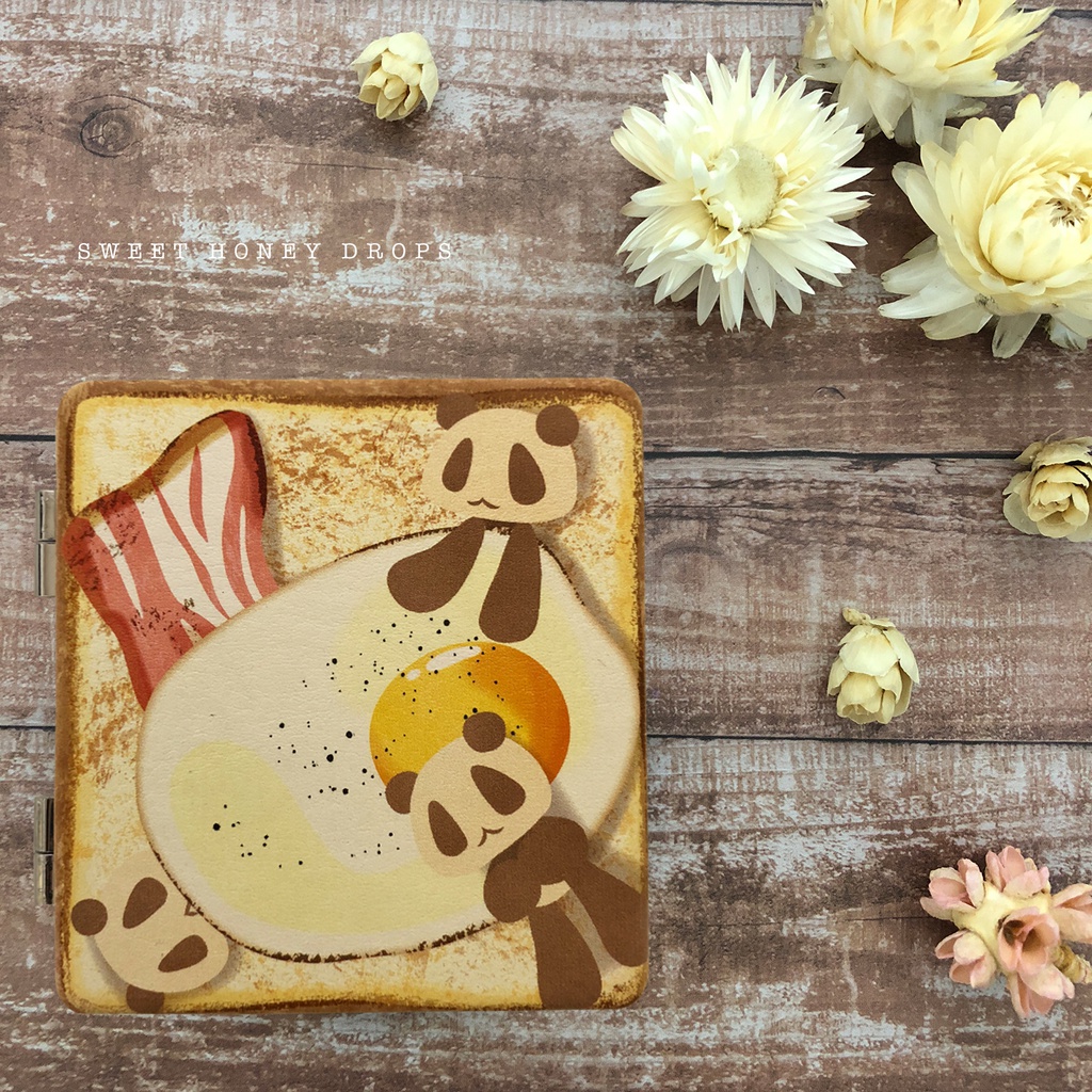 合皮折り畳み2面ミラー*パムダトースト柄*(パンダ)