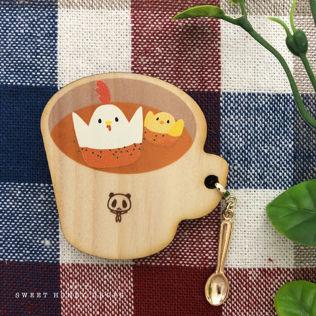 ウッドマグカップ風ブローチ＊にわとりとコンソメスープ＊