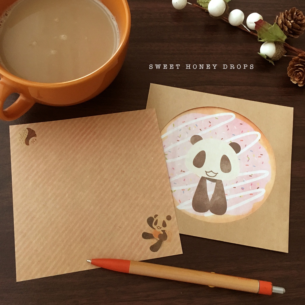 窓つきレターセット＊パムダドーナツ柄＊（パンダ）