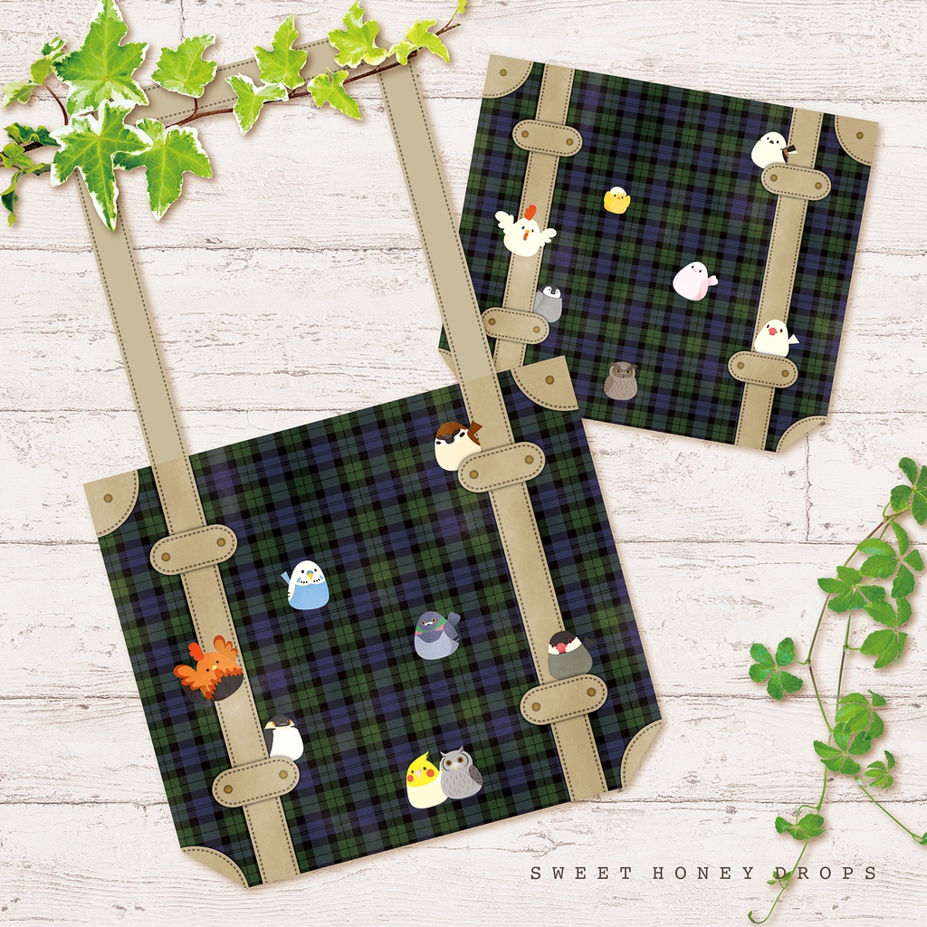 鳥のトランクトートバッグ*チェックver.*【復刻受注生産・再販無し】