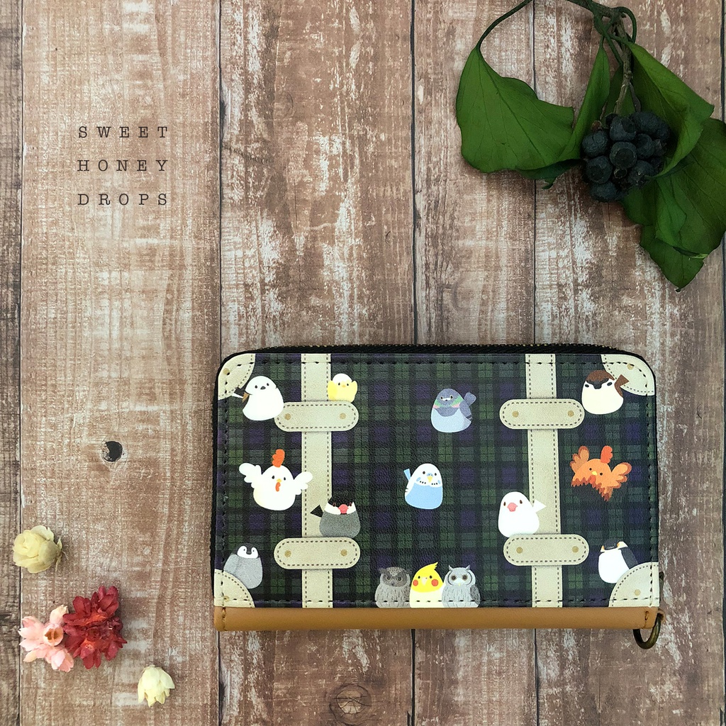 パスポケット付コインケース＊とりーずチェックトランク柄＊