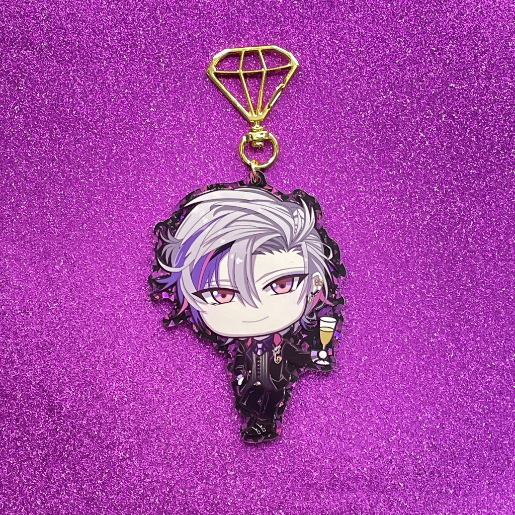 不破湊パープルピンクグリッターアクリルキーホルダー