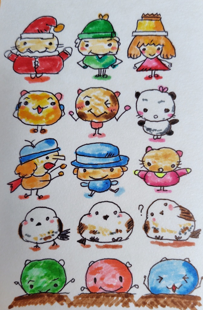 【15種セット】小人さん＆シマエナガ　手書きイラスト|癒し系キャラクター