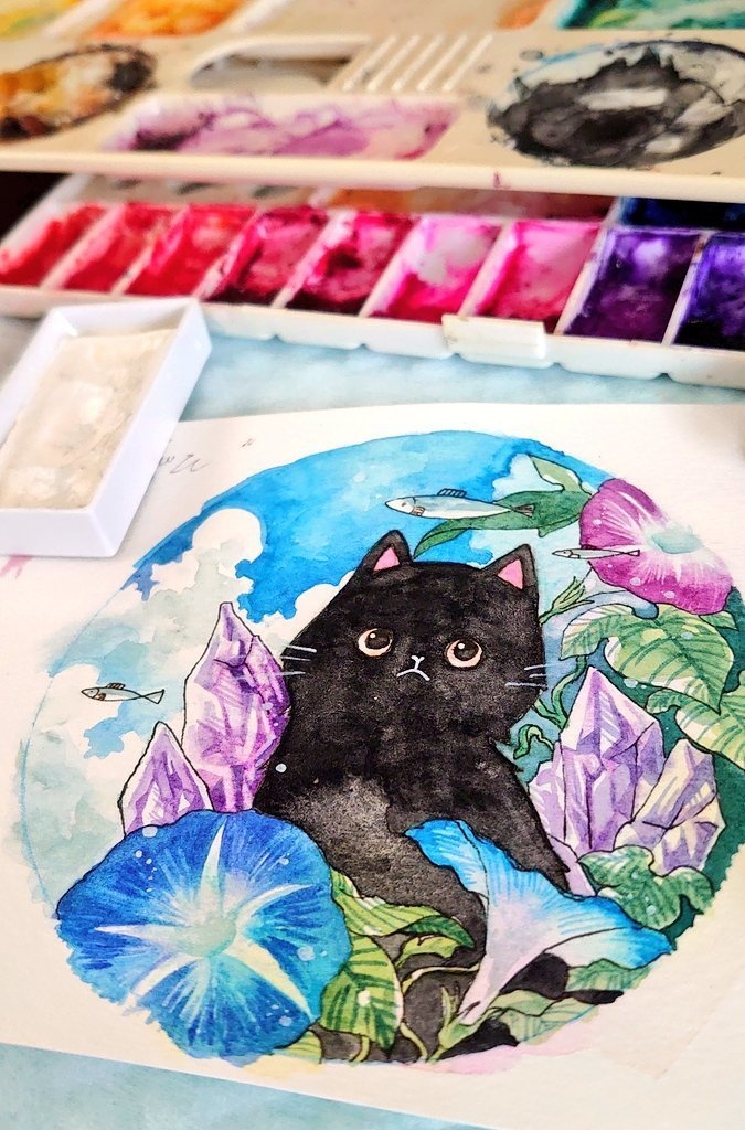 イラスト原画 黒猫くんの夏