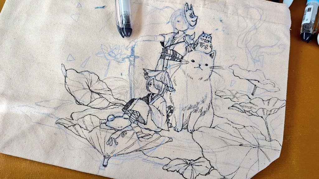 手描きトートバック小 水辺の休息