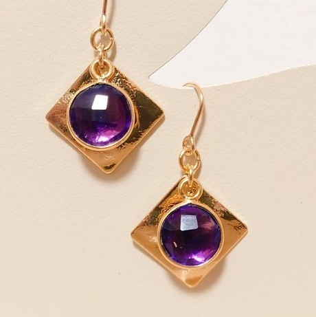 【匿名配送】スクエア+パープルストーンピアス　1ペア