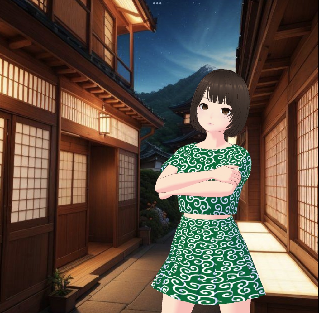 【無料 / Free】レトロ和柄ミニTシャツ&スカート Japanese traditional pattern T-shirt & skirt