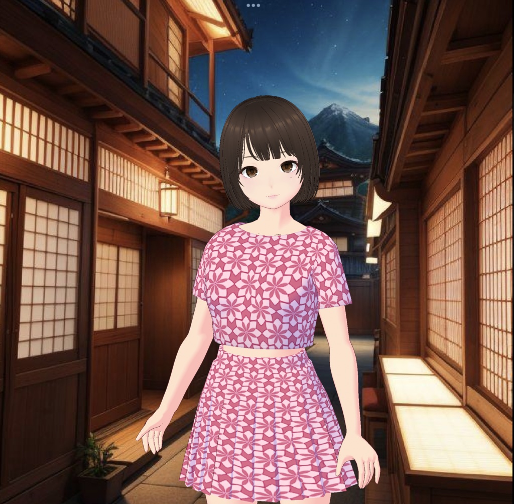 【無料 / Free】レトロ和柄ミニTシャツ＆スカート　Japanese traditional pattern T-shirt ＆ skirt