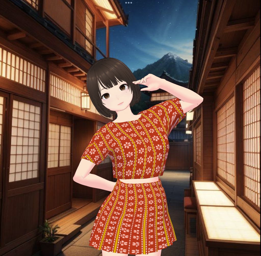 【無料 / Free】レトロ和柄ミニTシャツ&スカート Japanese traditional pattern T-shirt & skirt