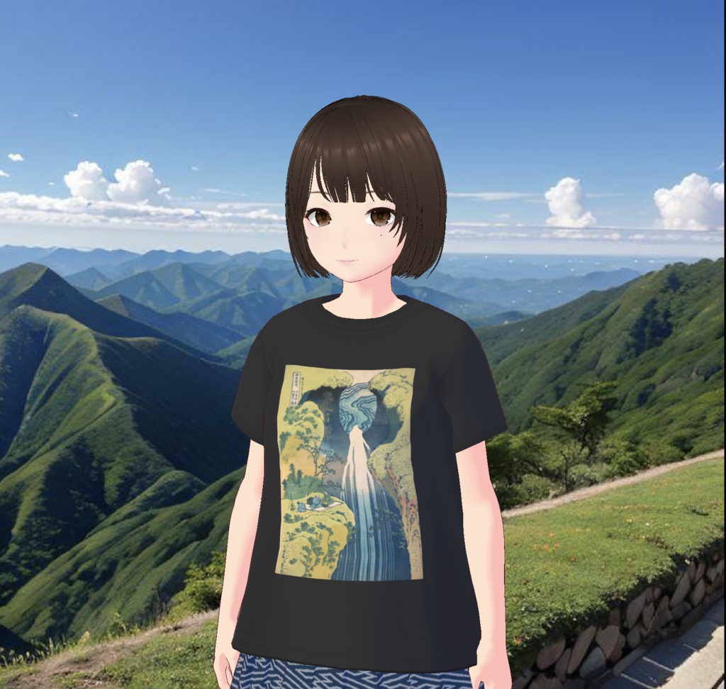 【無料 / Free】葛飾北斎 滝Tシャツ Hokusai printed T-shirt