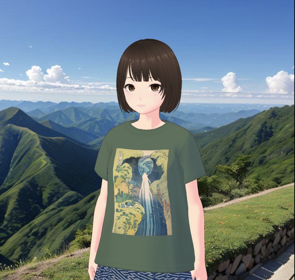 【無料 / Free】葛飾北斎 滝Tシャツ Hokusai printed T-shirt