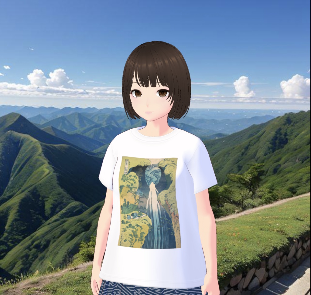 【無料 / Free】葛飾北斎 滝Tシャツ Hokusai printed T-shirt