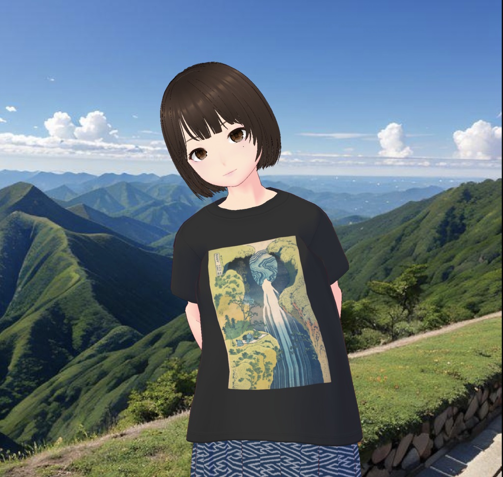 【無料 / Free】葛飾北斎 滝Tシャツ Hokusai printed T-shirt