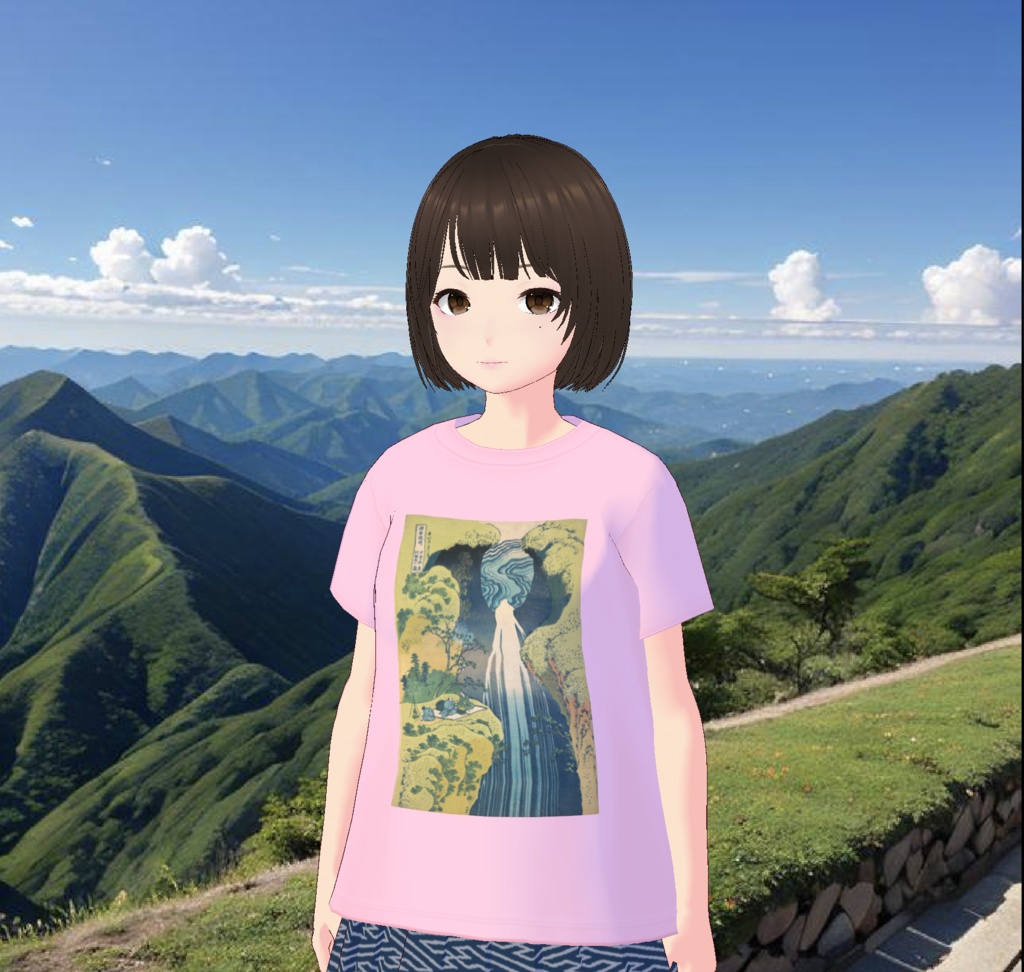 【無料 / Free】葛飾北斎 滝Tシャツ Hokusai printed T-shirt