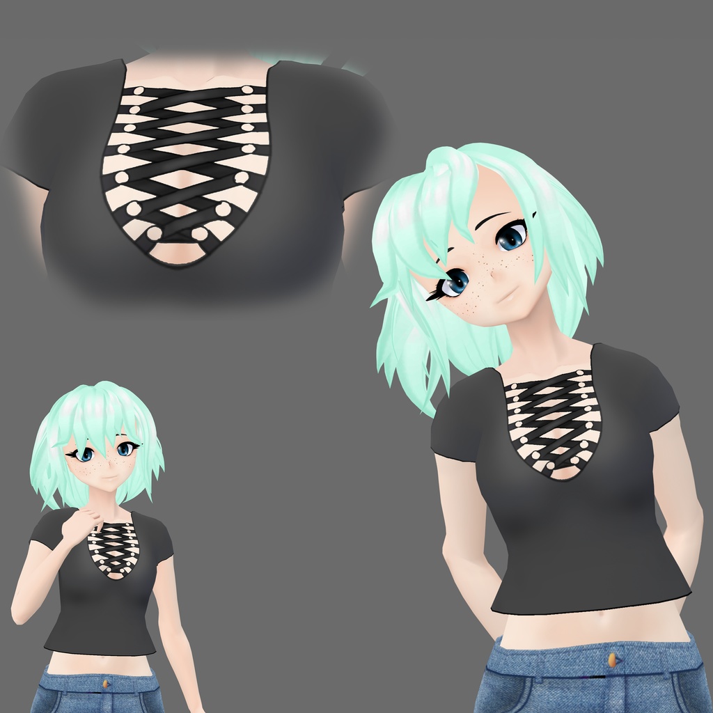 【VRoid】Crop top with strap detail