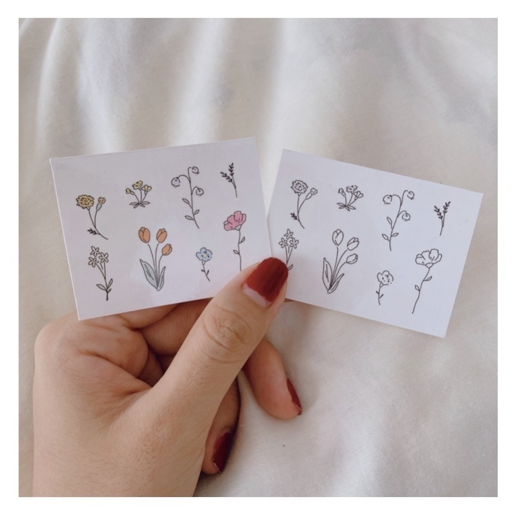 お花のタトゥーシール 色あり色なし2枚セット